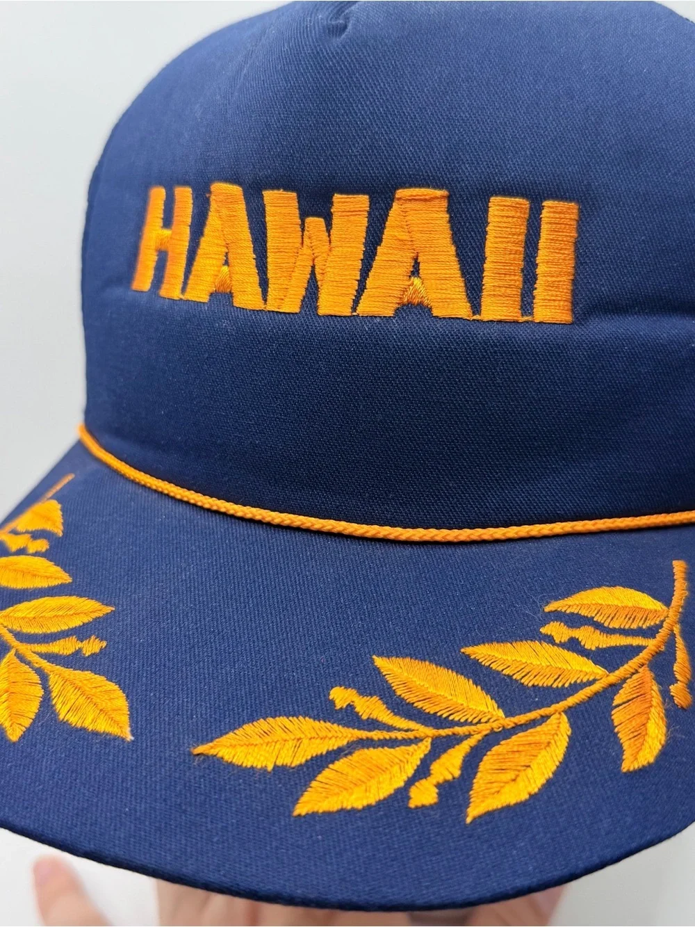 Vintage Hawaii Trucker Hat Blue/Yellow Foam Mesh Rope OSFA Hawaiian Headgear